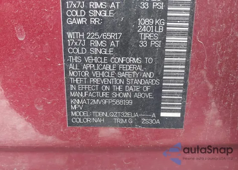 2015 Nissan Rogue Sv z USA, uszkodzony, nr VIN KNMAT2MV9FP588199